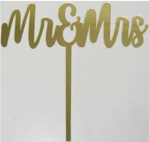 Mr and Mrs Acrylic Cake Topper - Gold - Click Image to Close